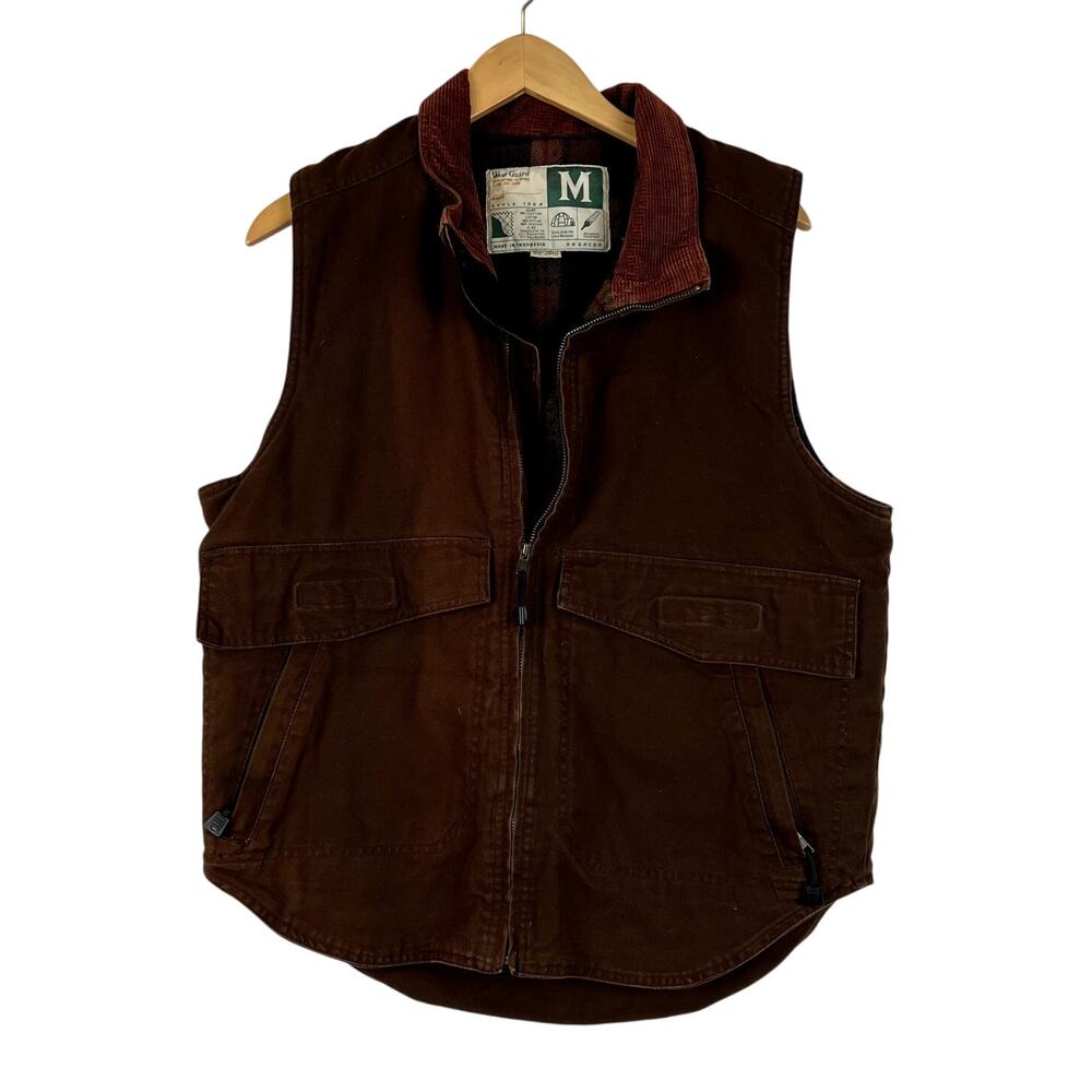 Vintage‎ Wear Guard Mens M Canvas Cargo Vest Brown Corduroy Flannel Thinsulate
